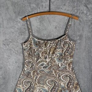 Utility Canvas Mini Babydoll Dress Size M Paisley Print Spaghetti Strap USA Made